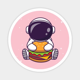 Cute Astronaut Eating Burger Cartoon Magnet